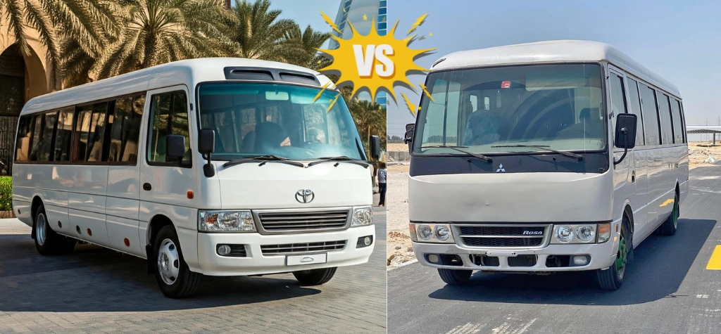 Mitsubishi Rosa vs Toyota Coaster Minibus 1 Toyota Coaster vs Mitsubishi Rosa Minibus